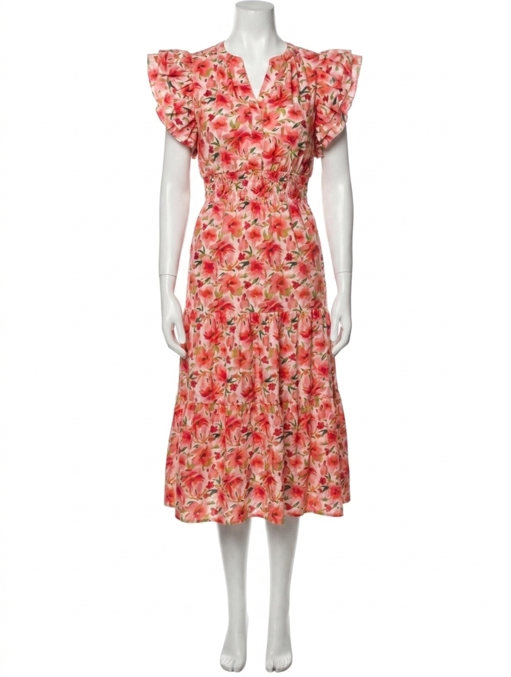 NEW THML ruffles and floral midi dress in pink